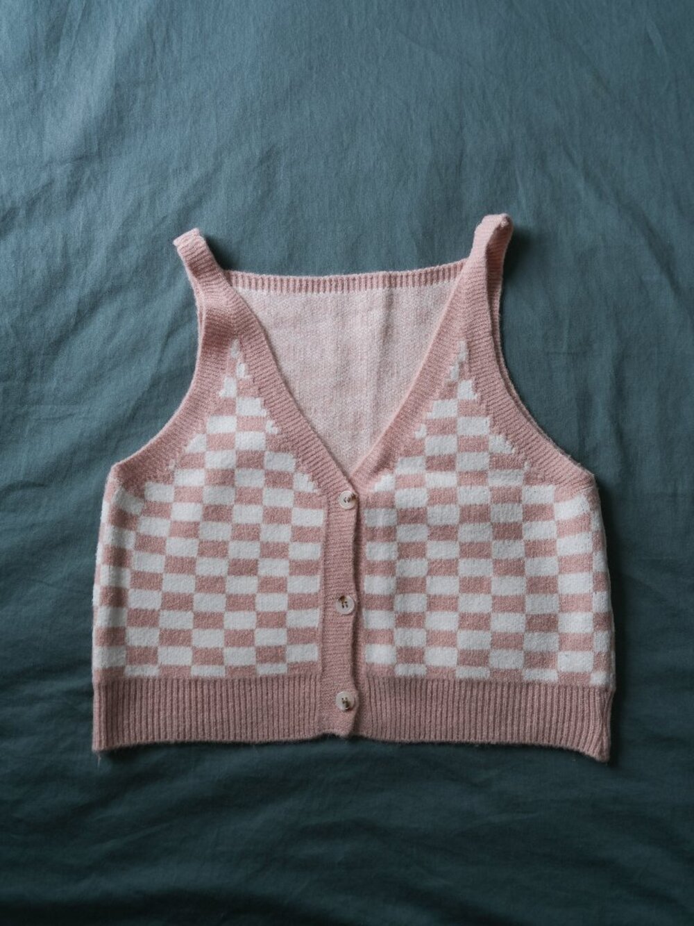Pink and White Checkered Sweater Vest